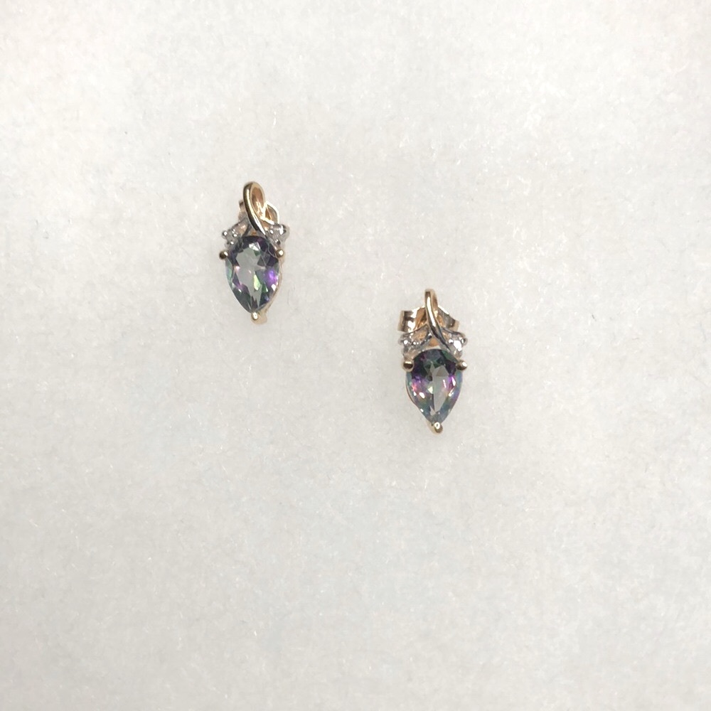 Mystic Topaz and Diamond Stud Earrings, 10KT Yellow Gold, 1.60ct